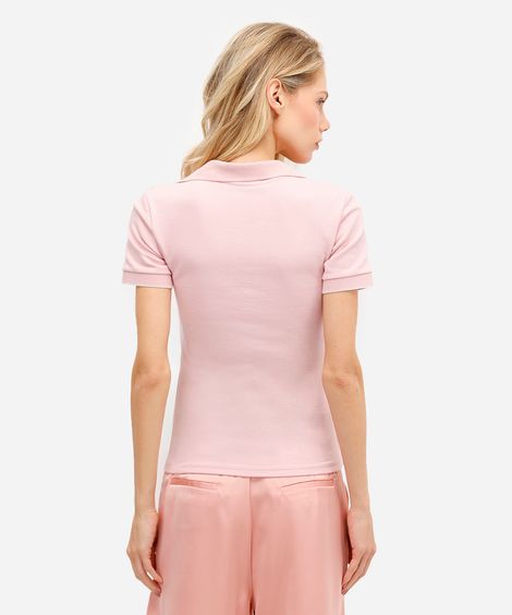 polo feminina manga curta canelada rosa