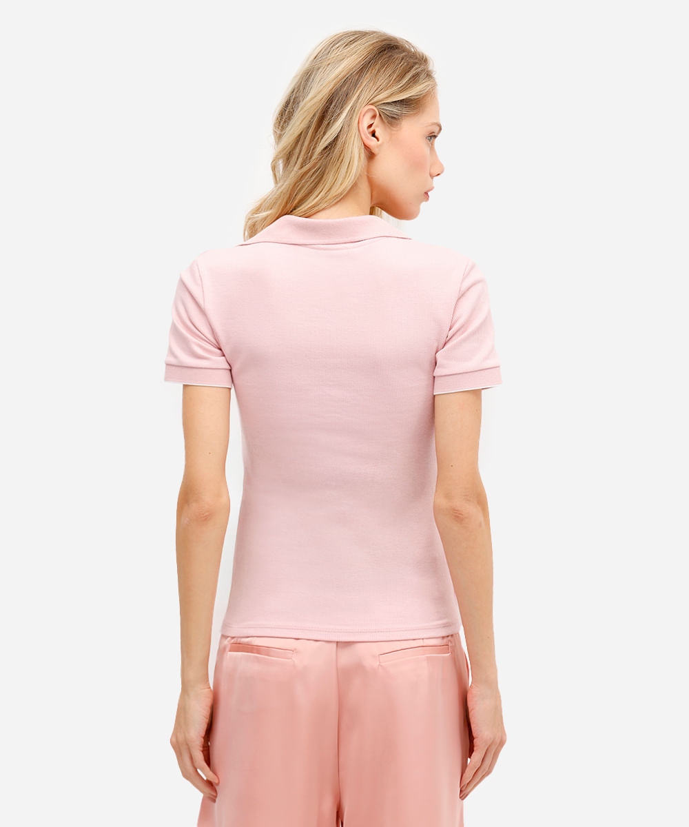 polo feminina manga curta canelada rosa