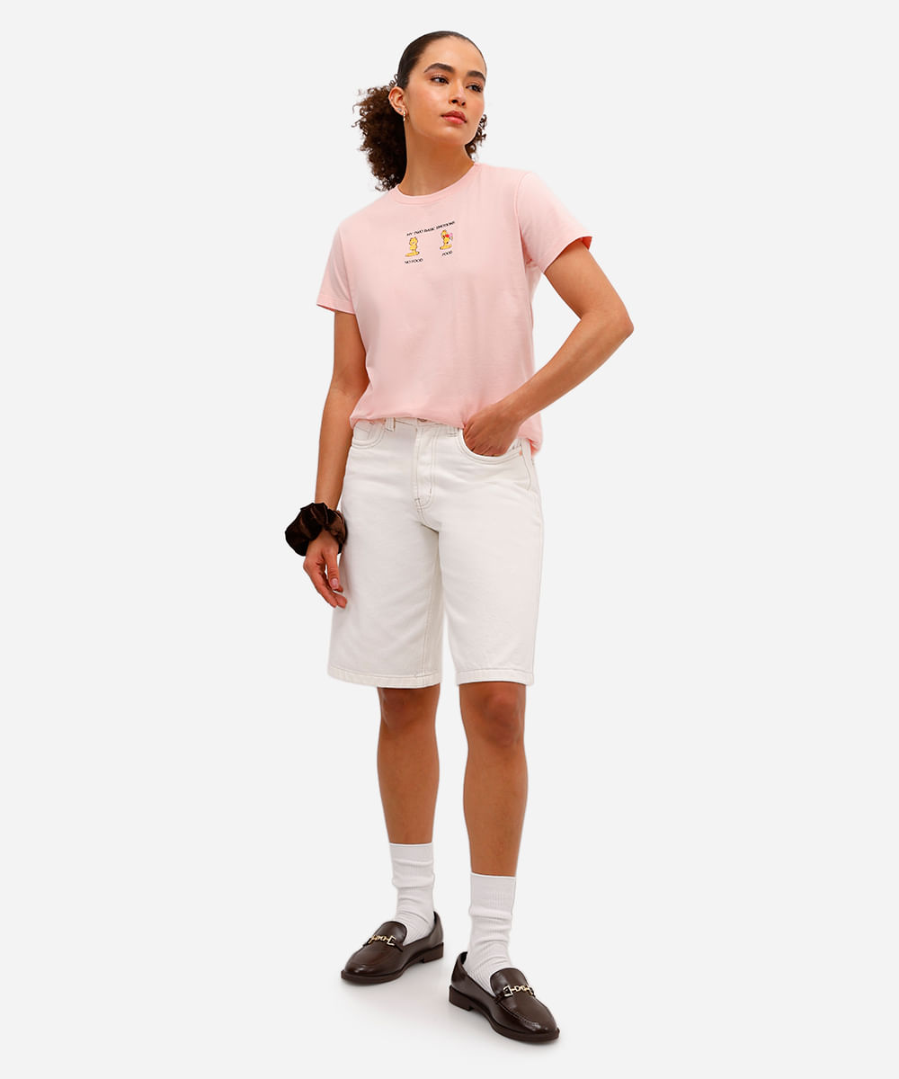 camiseta feminina de algodão garfield rosa