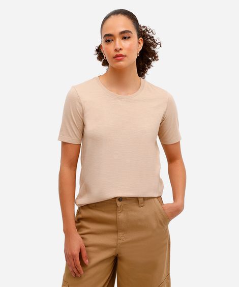 blusa básica feminina de algodão manga curta bege