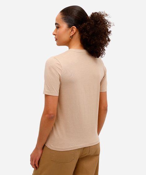 blusa básica feminina de algodão manga curta bege