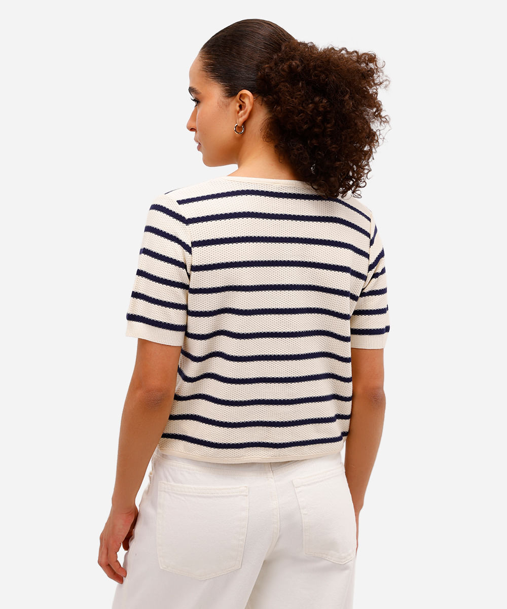 cardigan feminino de tricot listrado azul