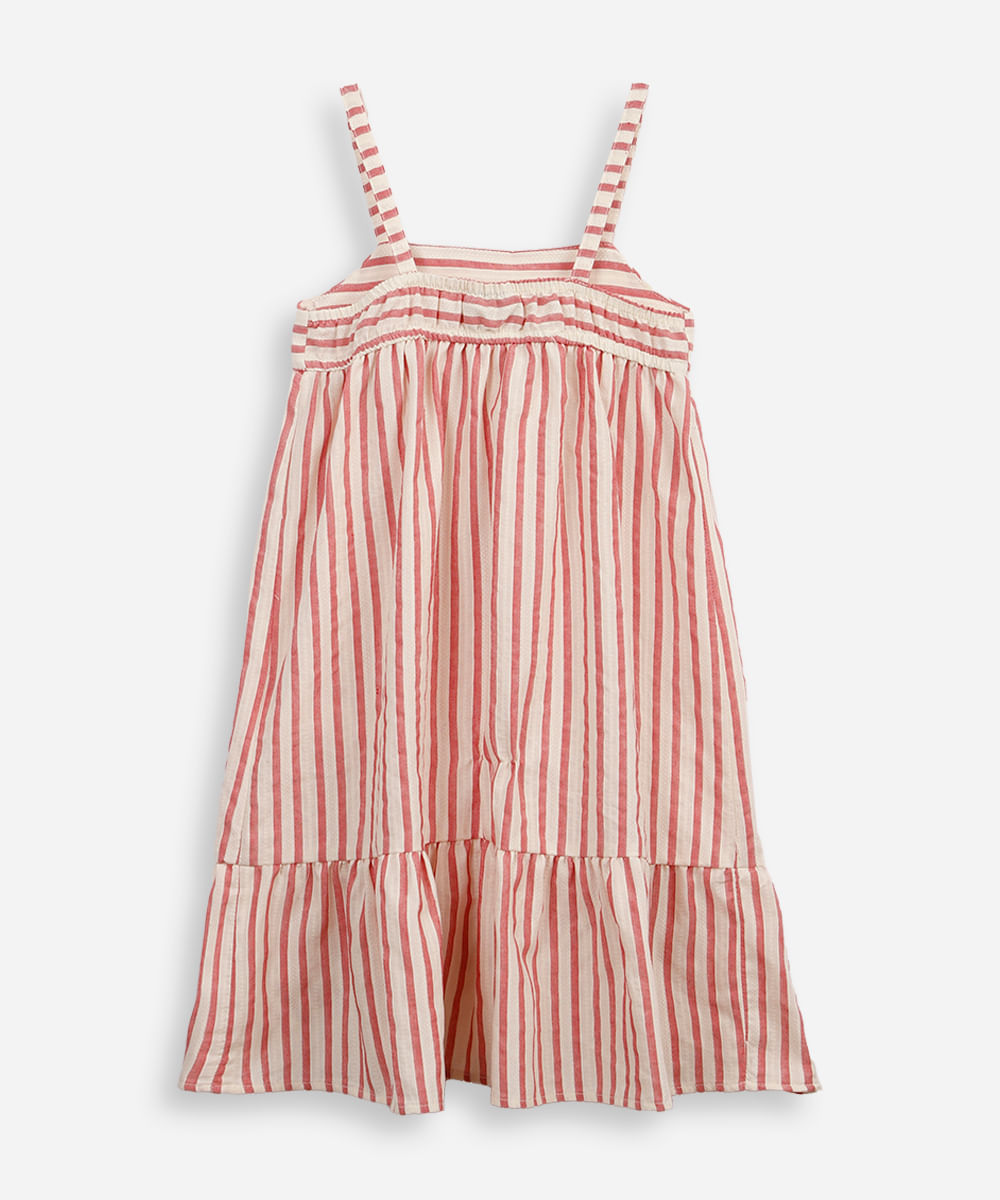 vestido midi infantil listrado vermelho