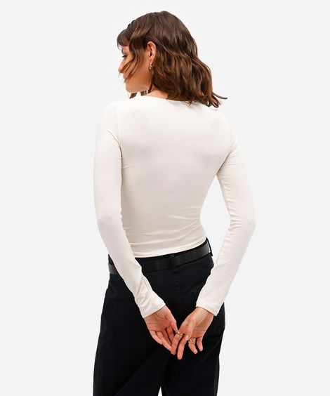 blusa feminina manga longa franzida off white