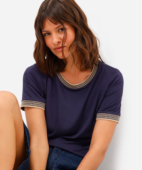 blusa feminina de viscose manga curta azul