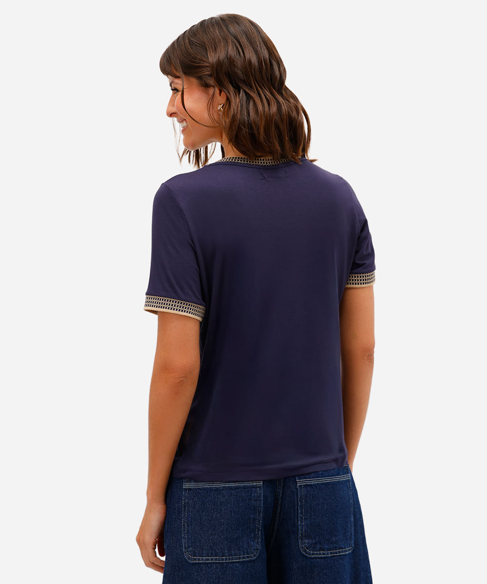 blusa feminina de viscose manga curta azul