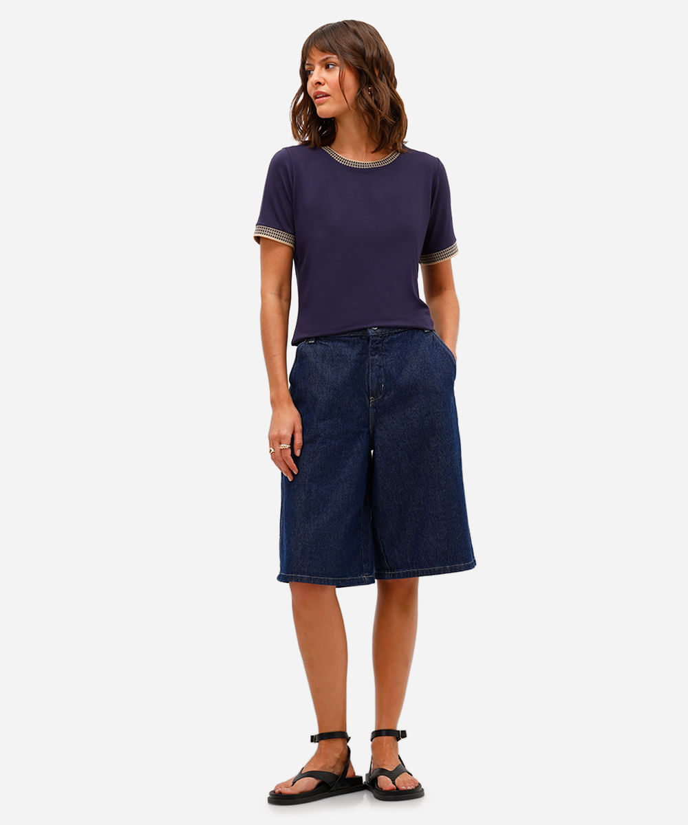 blusa feminina de viscose manga curta azul