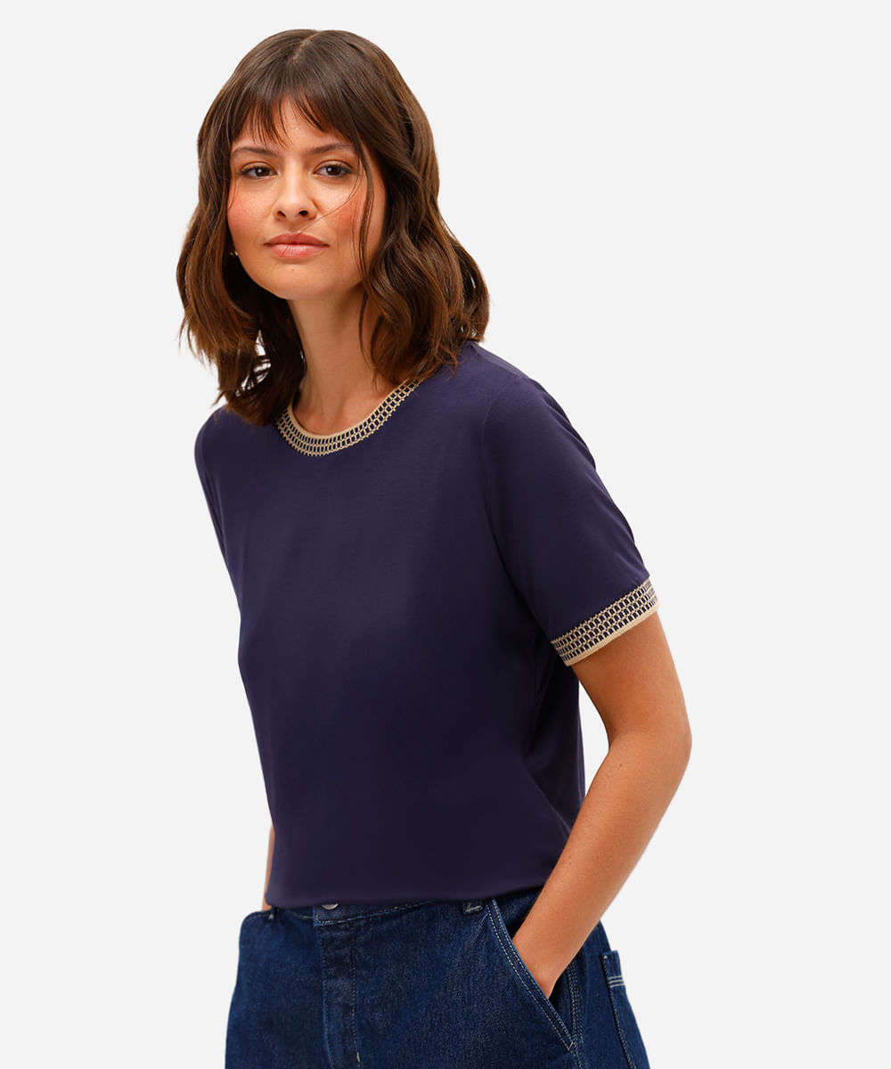 blusa feminina de viscose manga curta azul