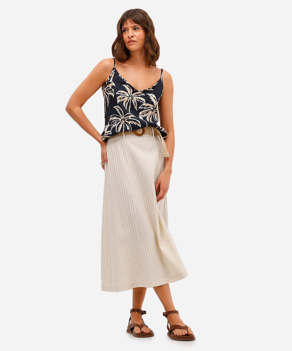 blusa feminina de viscose alça fina coqueiro azul