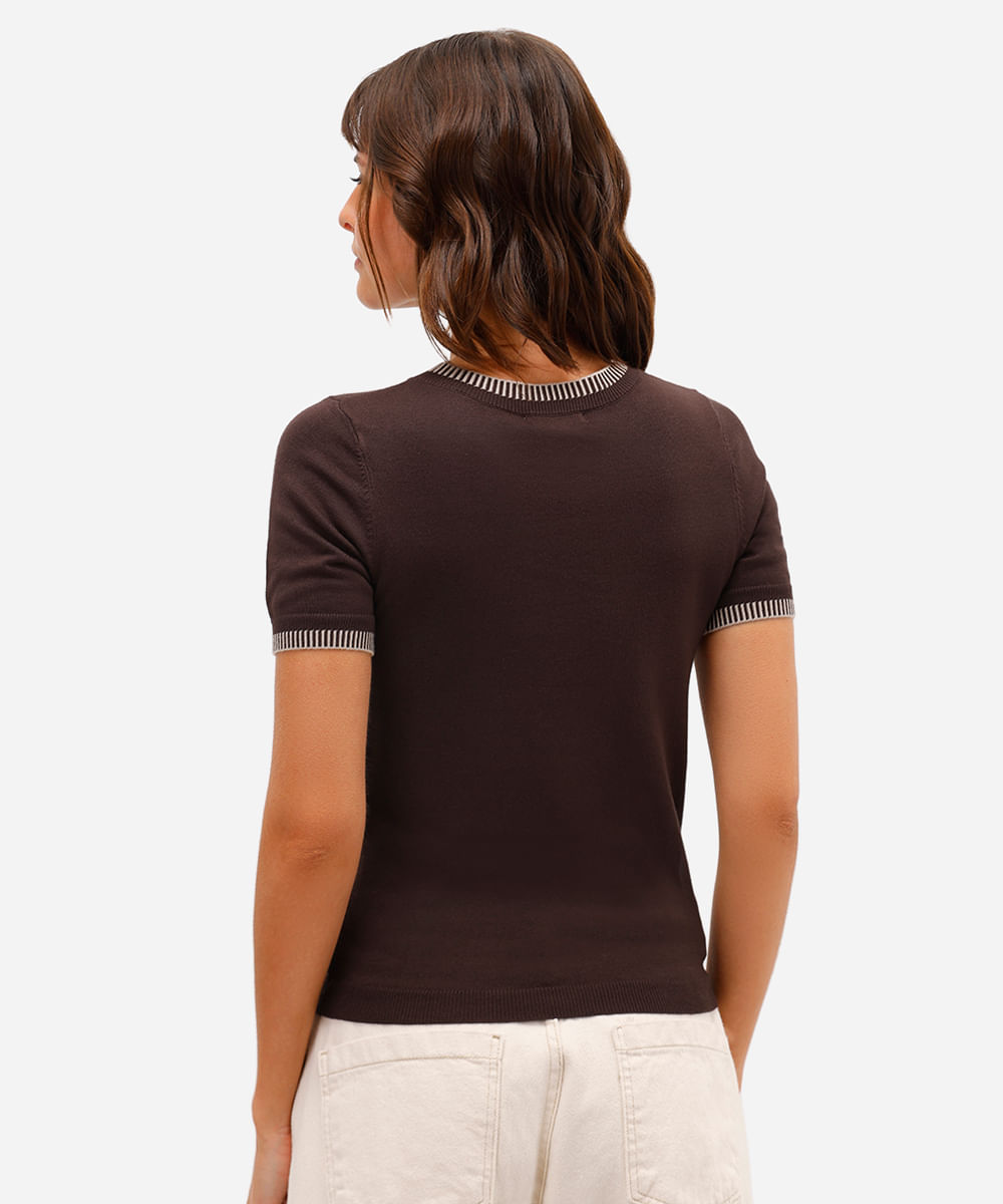 blusa feminina de tricot manga curta marrom