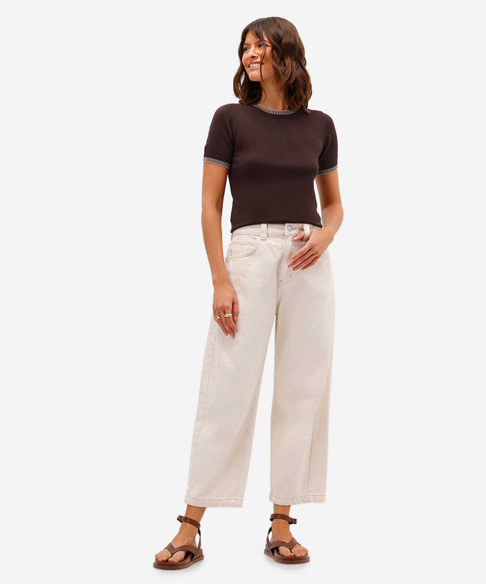 blusa feminina de tricot manga curta marrom