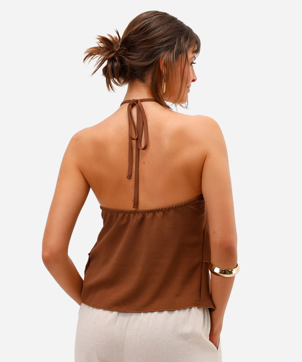 blusa frente única feminina com babados marrom