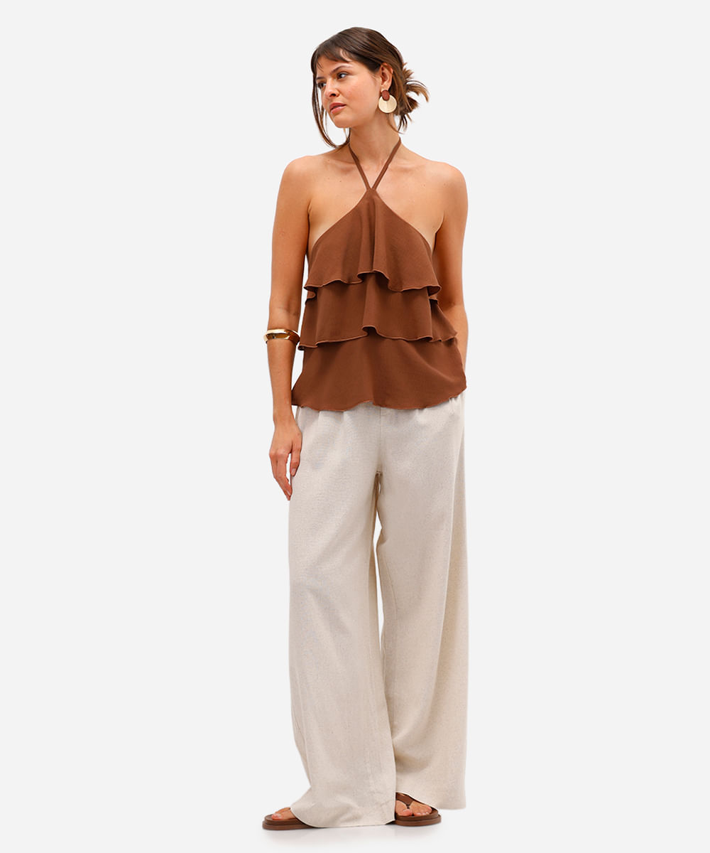 blusa frente única feminina com babados marrom