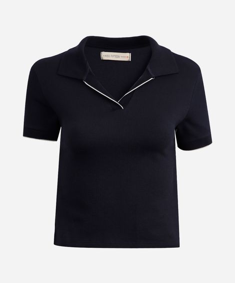 polo de algodão juvenil manga curta bicolor azul