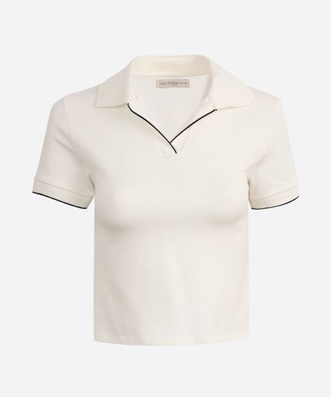 polo de algodão juvenil manga curta bicolor off white