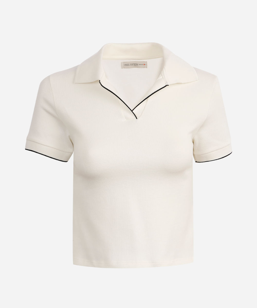 polo de algodão juvenil manga curta bicolor off white