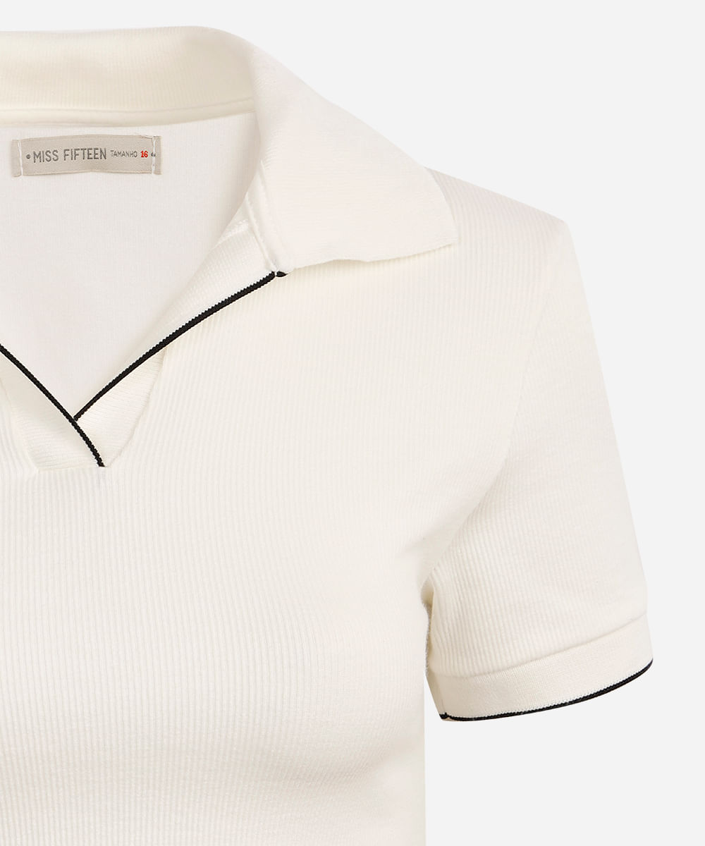 polo de algodão juvenil manga curta bicolor off white