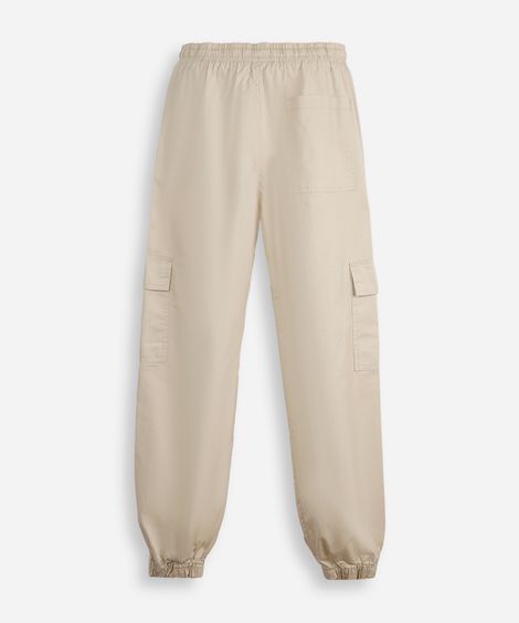 calça jogger juvenil de sarja com bolsos cargo bege