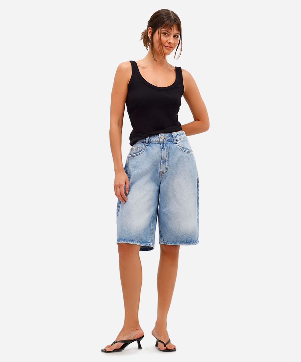 bermuda feminina jeans cintura alta azul