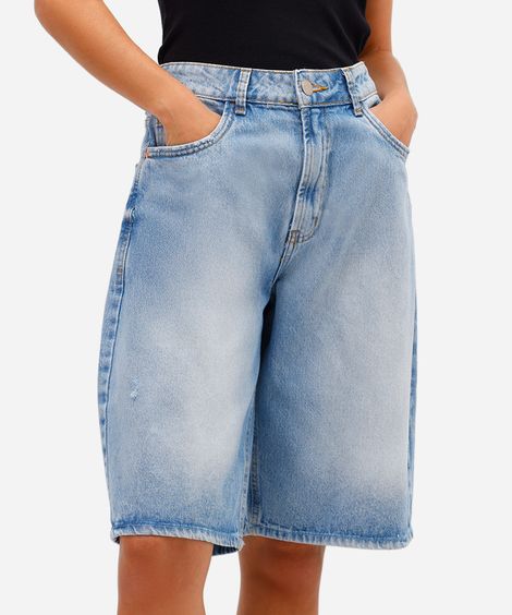 bermuda feminina jeans cintura alta azul
