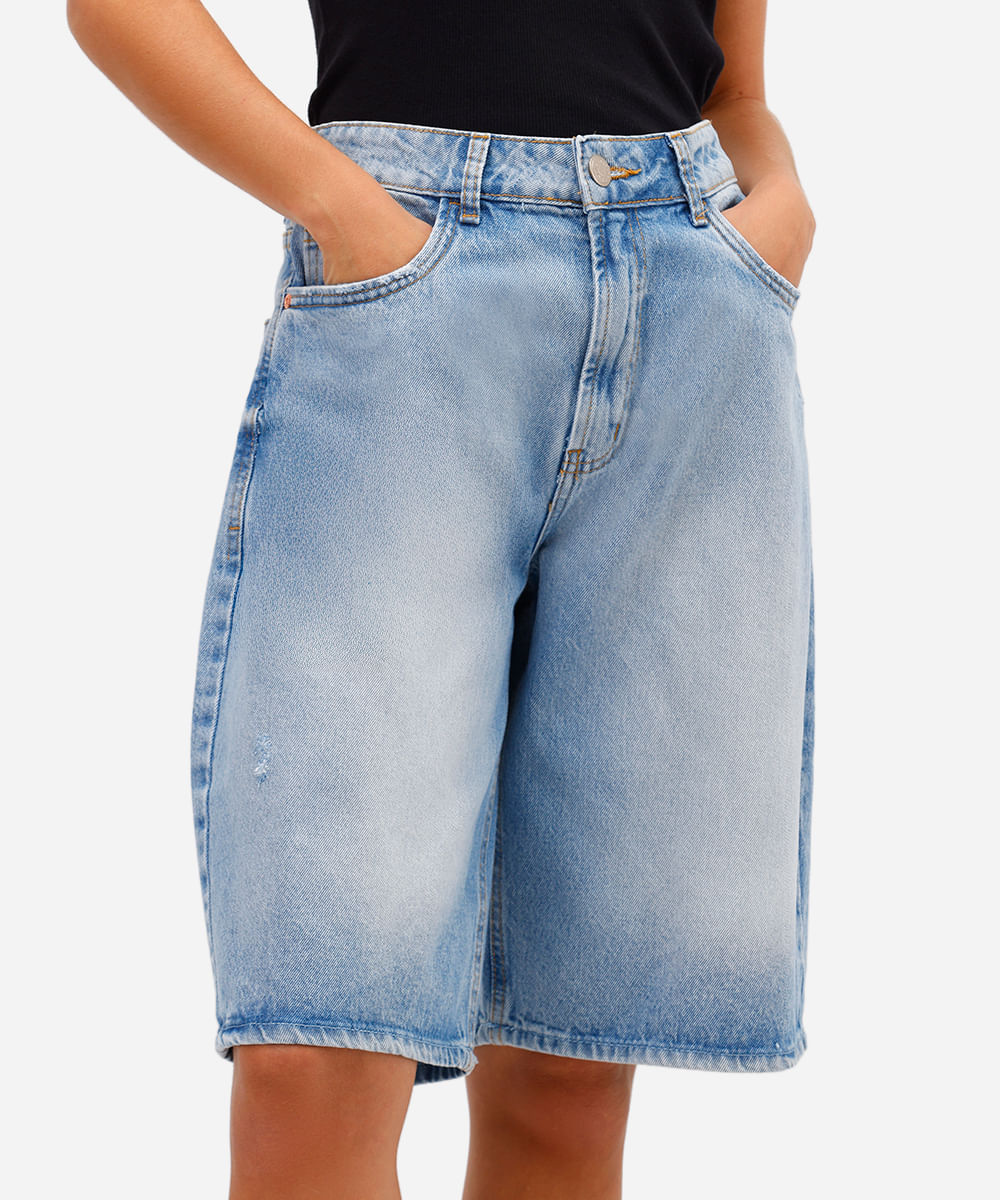 bermuda feminina jeans cintura alta azul
