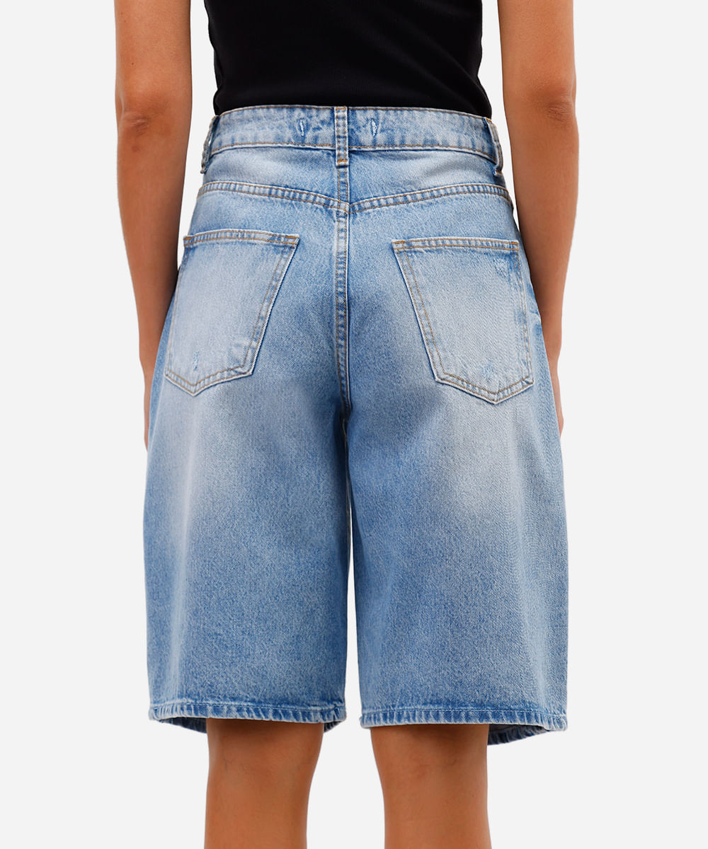 bermuda feminina jeans cintura alta azul
