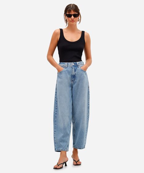 calça barrel feminina jeans cintura alta azul