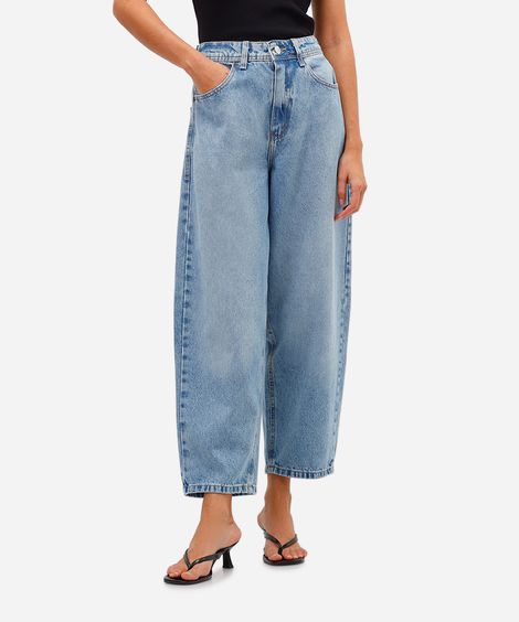 calça barrel feminina jeans cintura alta azul