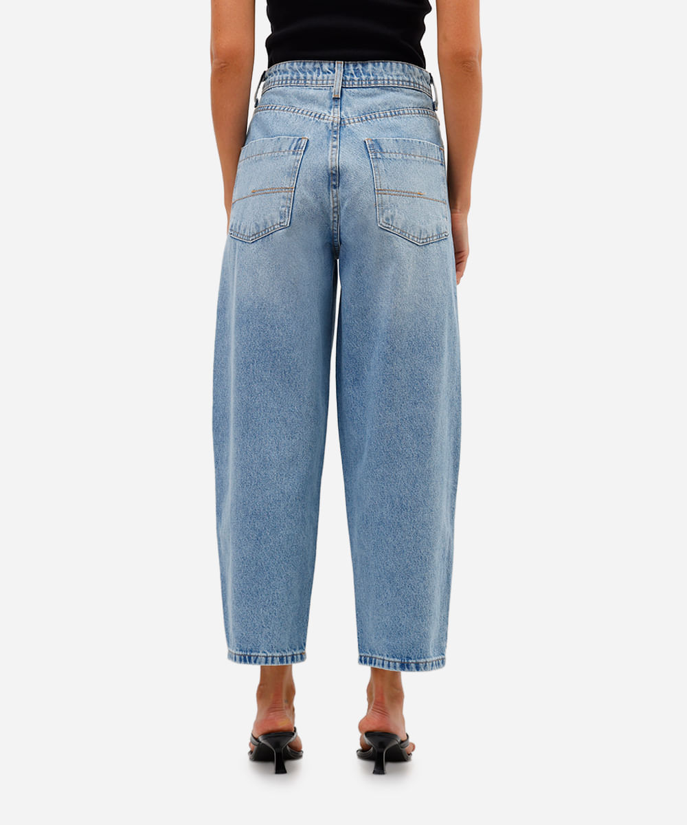 calça barrel feminina jeans cintura alta azul
