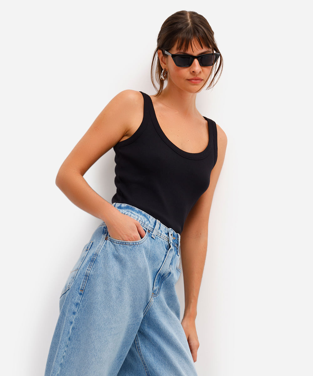 calça barrel feminina jeans cintura alta azul