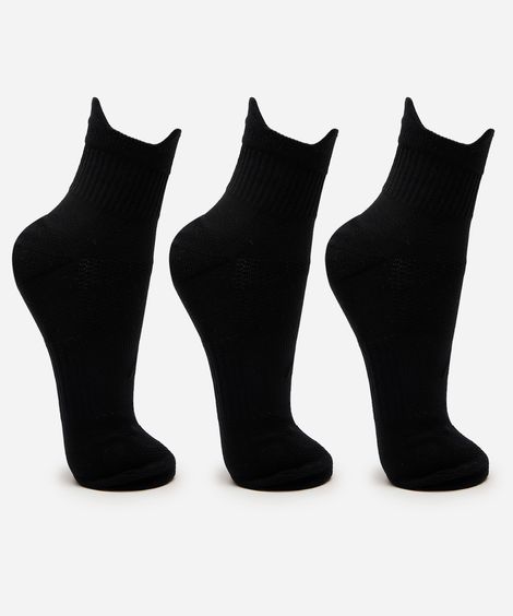 kit de 3 meias masculinas cano médio esportiva preta