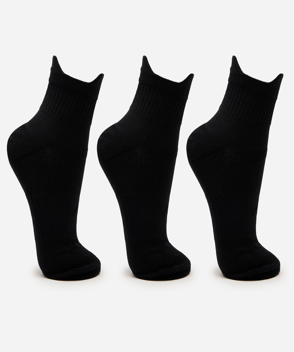 kit de 3 meias masculinas cano médio esportiva preta
