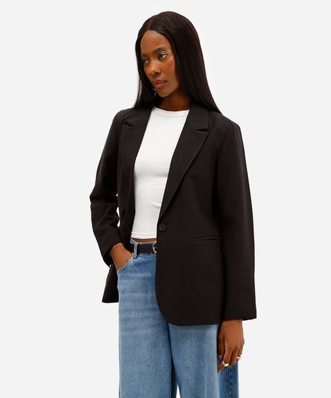 blazer feminino de alfaiataria com viscose preto
