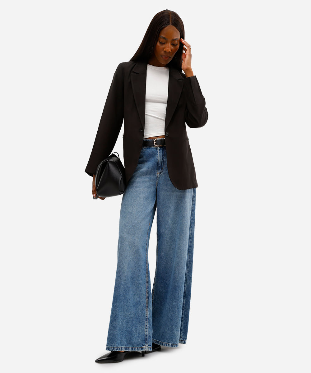 blazer feminino de alfaiataria com viscose preto