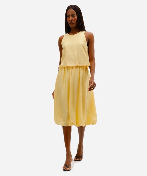 saia midi feminina balonê texturizada amarela