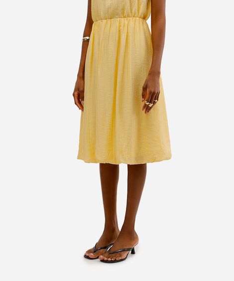 saia midi feminina balonê texturizada amarela