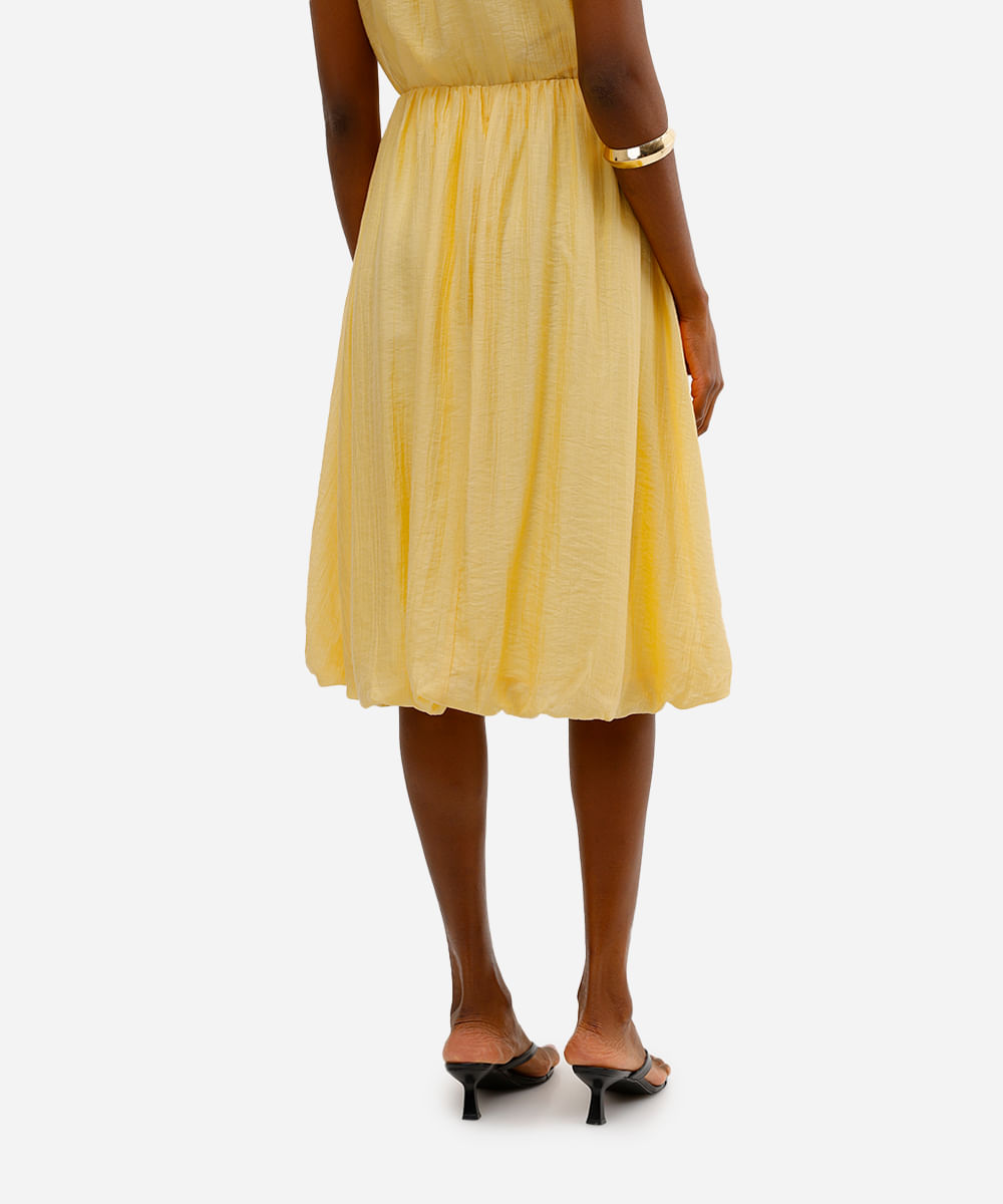 saia midi feminina balonê texturizada amarela