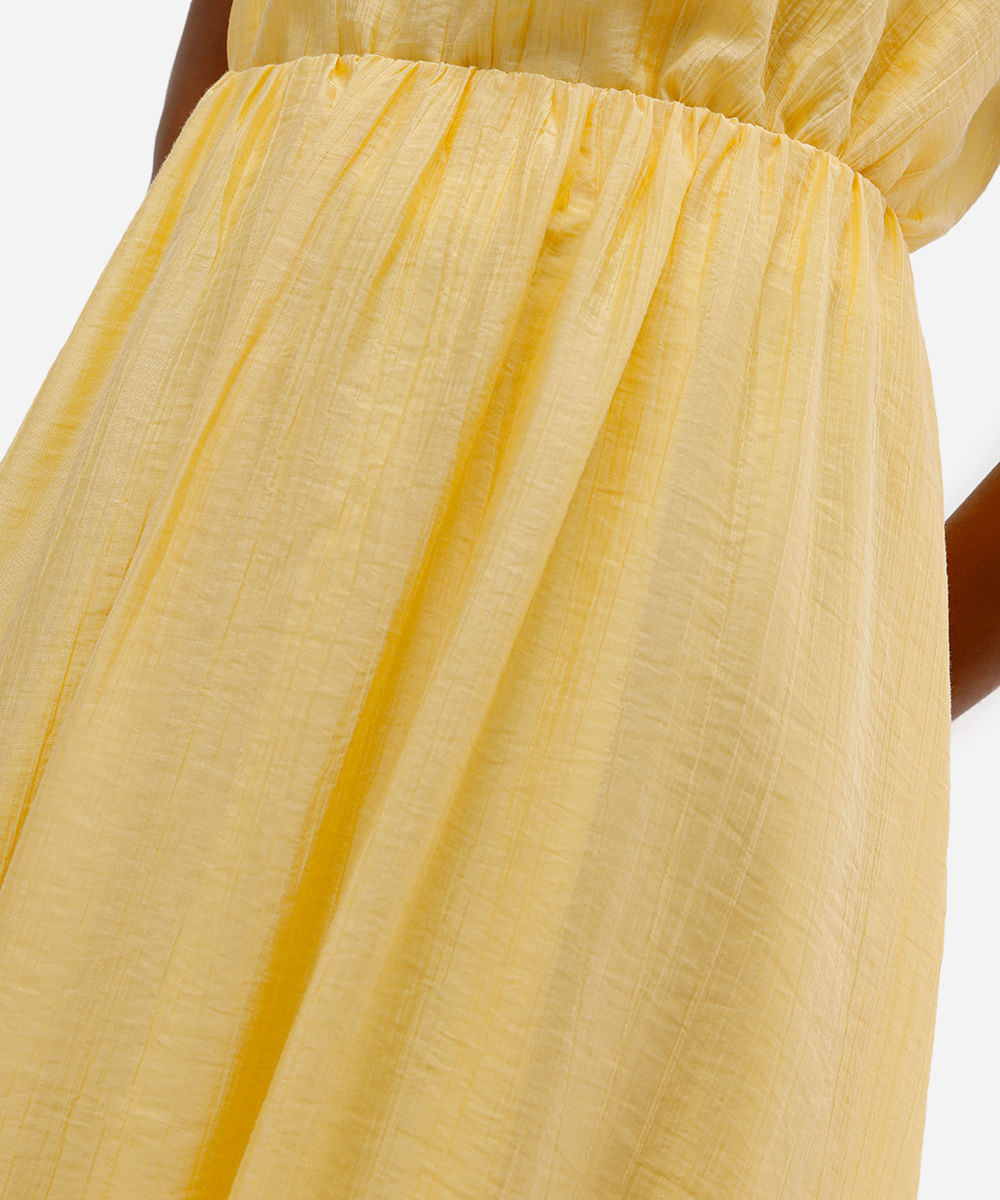 saia midi feminina balonê texturizada amarela