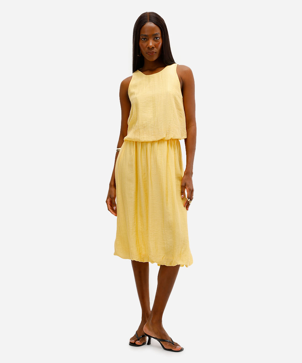 blusa feminina balonê de liocel texturizada amarela