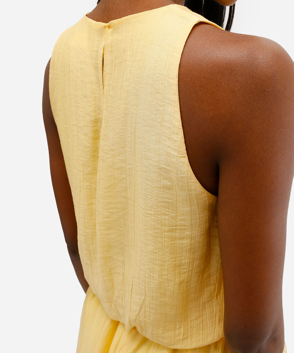 blusa feminina balonê de liocel texturizada amarela