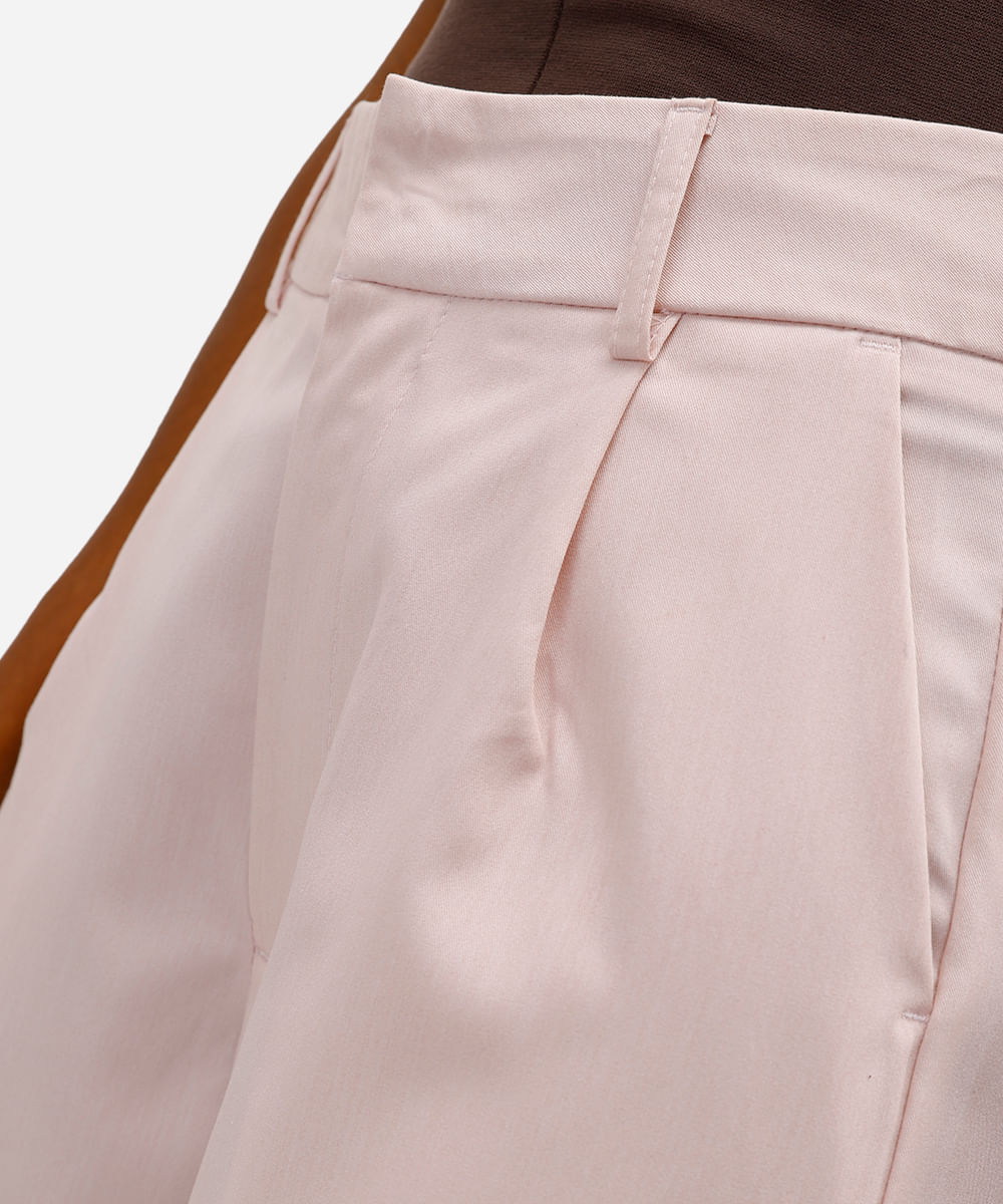 calça wide leg feminina de alfaiataria com pregas rosa