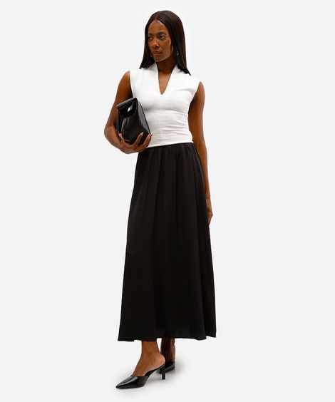 saia longa feminina de viscose texturizada preto