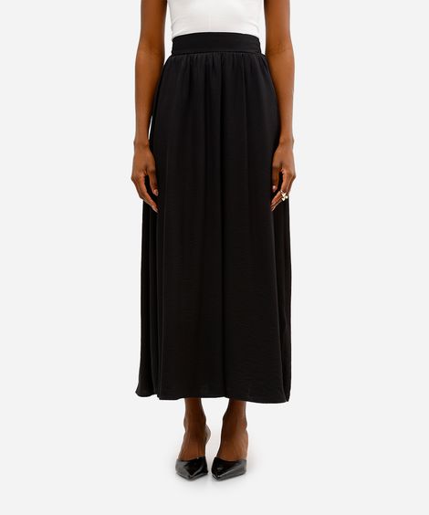 saia longa feminina de viscose texturizada preto