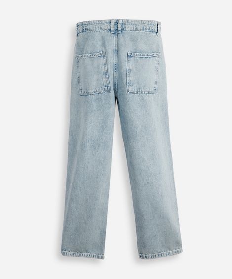 calça baggy juvenil jeans com bolsos azul
