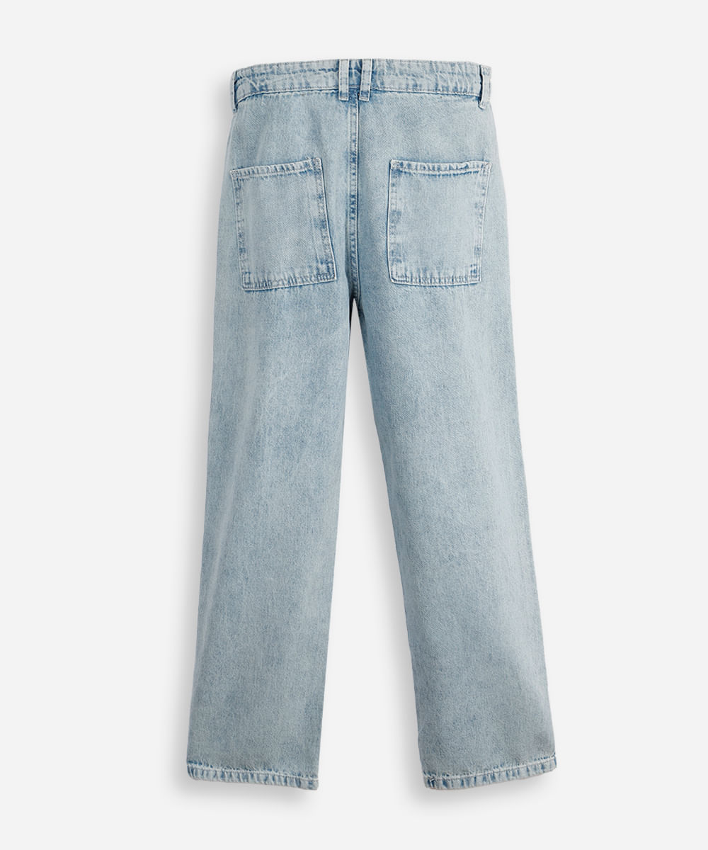 calça baggy juvenil jeans com bolsos azul