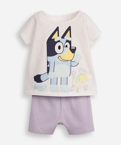 conjunto curto infantil de algodão bluey off white