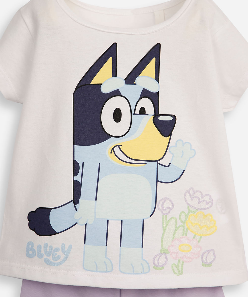 conjunto curto infantil de algodão bluey off white