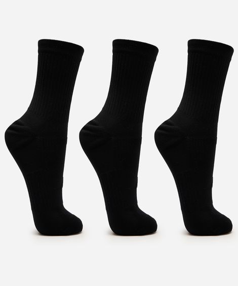 kit de 3 meias masculinas cano alto esportiva ace preta