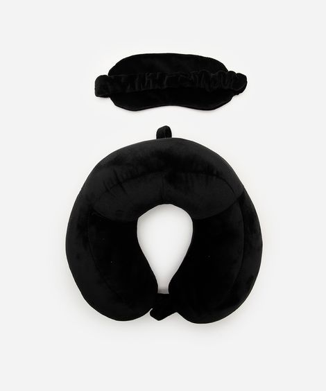 apoio de pescoço com máscara de dormir preto