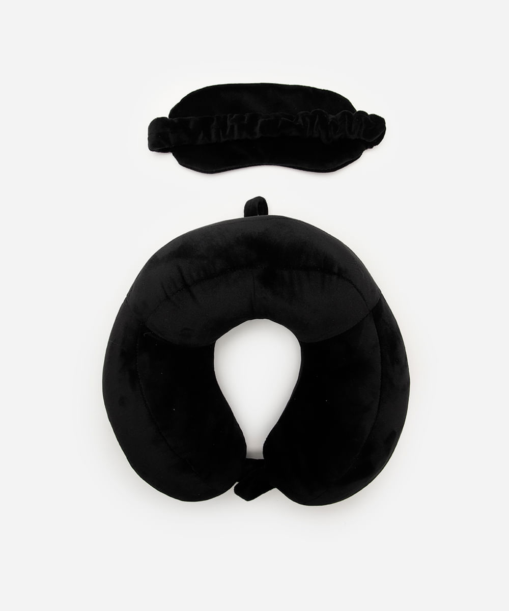 apoio de pescoço com máscara de dormir preto